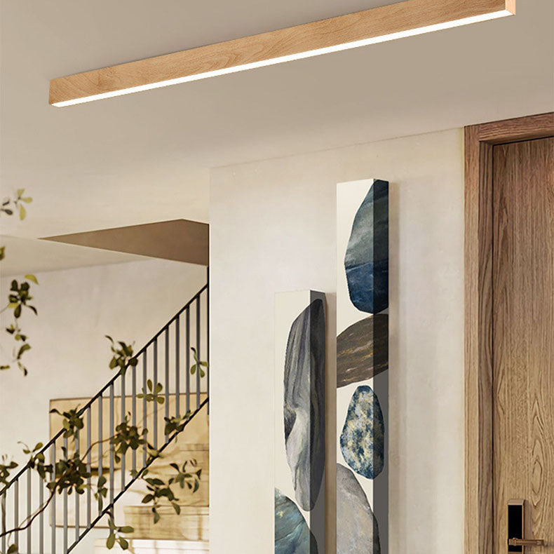 Loftlampe til gang og entré – aflang LED-lampe i træ og aluminium