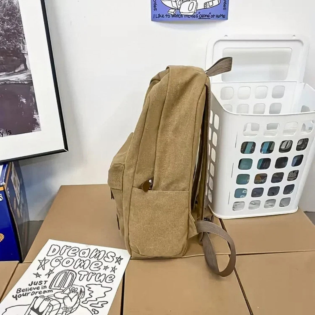 Canvas rygsæk til laptop i grøn – set bagfra