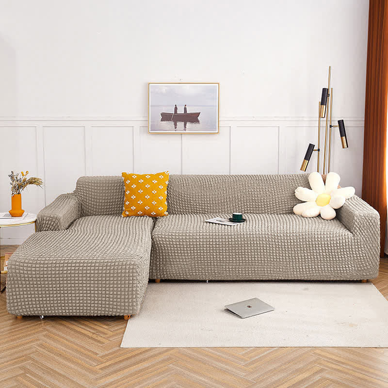 Elastisk sofabetræk i seersucker, brun farve, 4-personers sofa 235–300 cm