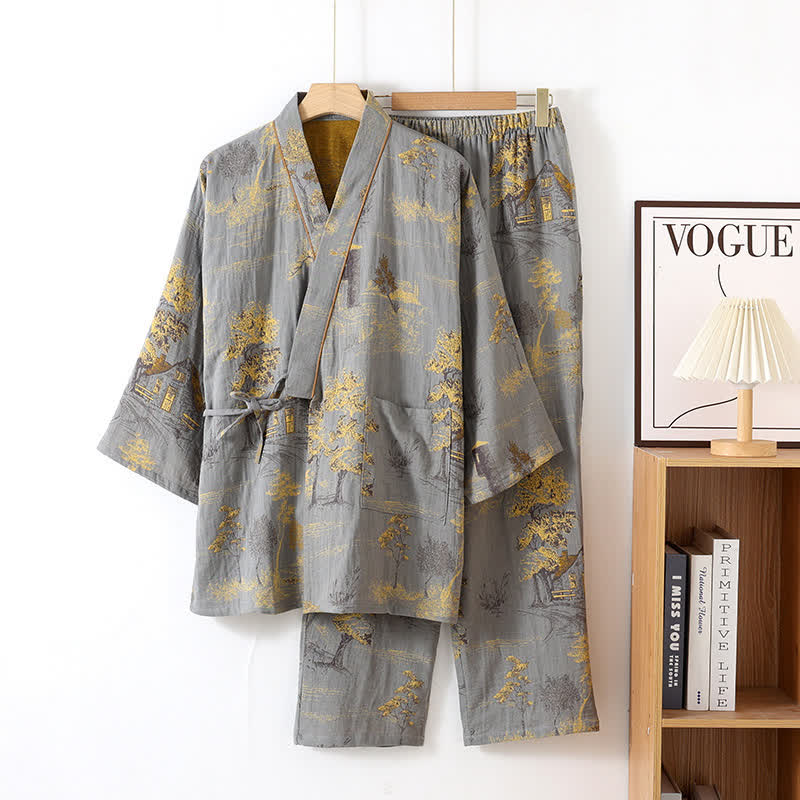 Kimono pyjamas sæt dame – lysegrå, XL