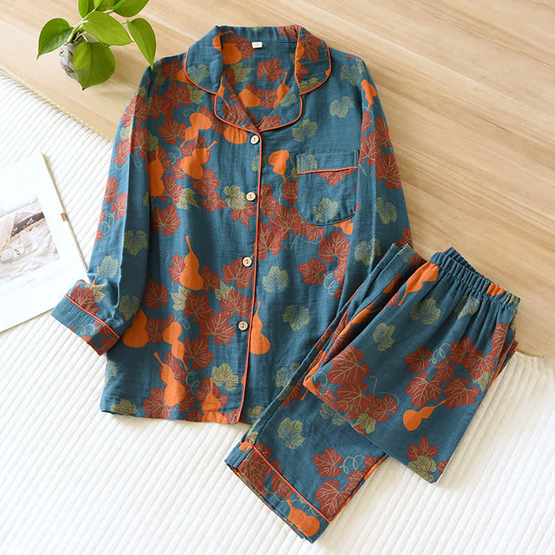 Loungewear sæt dame i blå med jacquard-mønster – størrelse XL