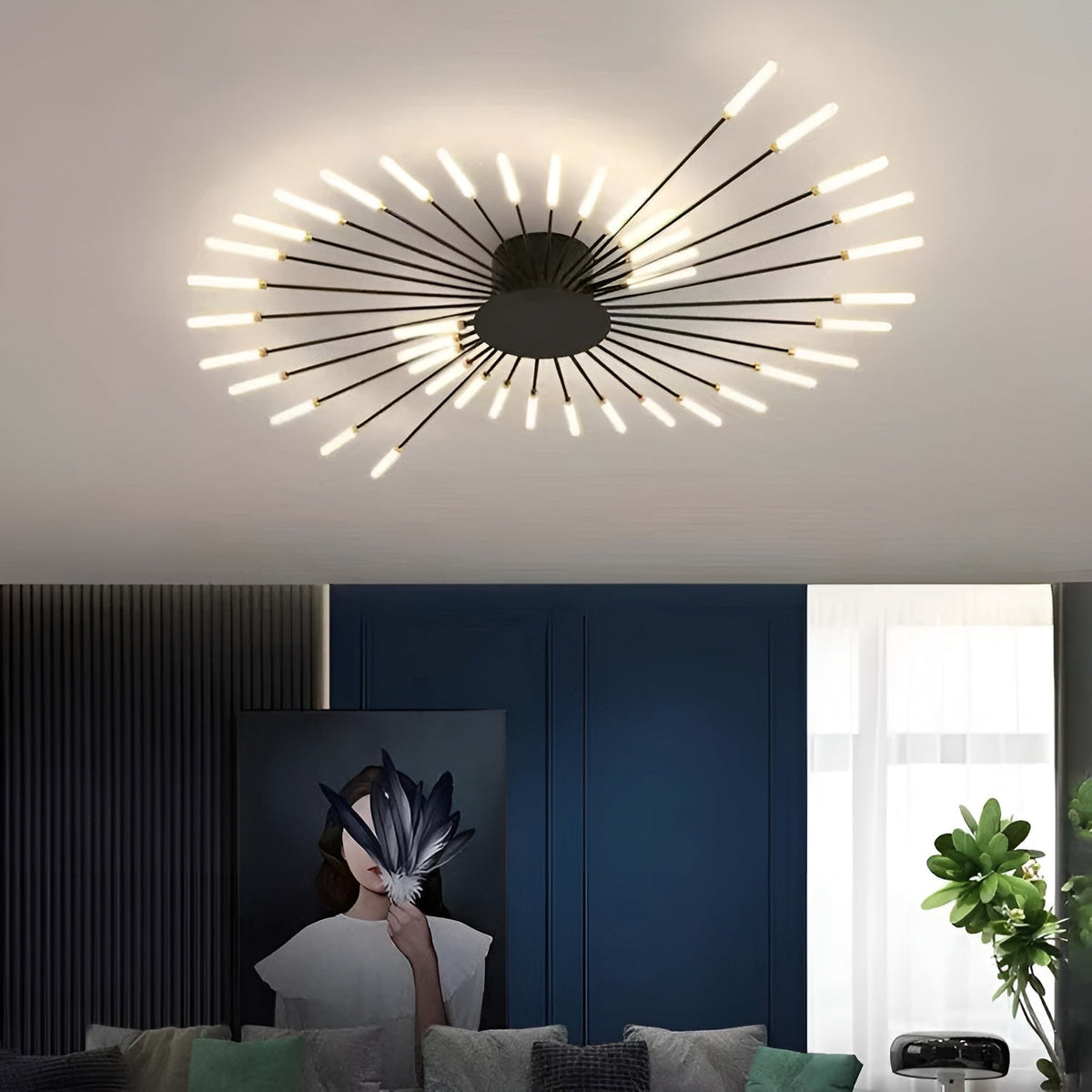 LED-loftlampe sort med 42 diffuse pærer i neutral lysfarve