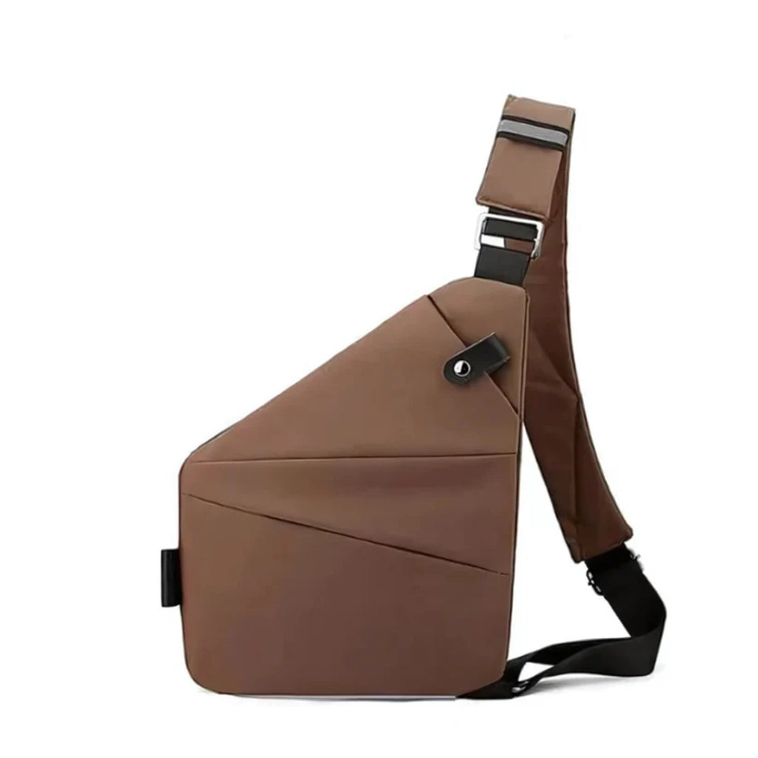 Unisex skuldertaske i beige med flere lommer