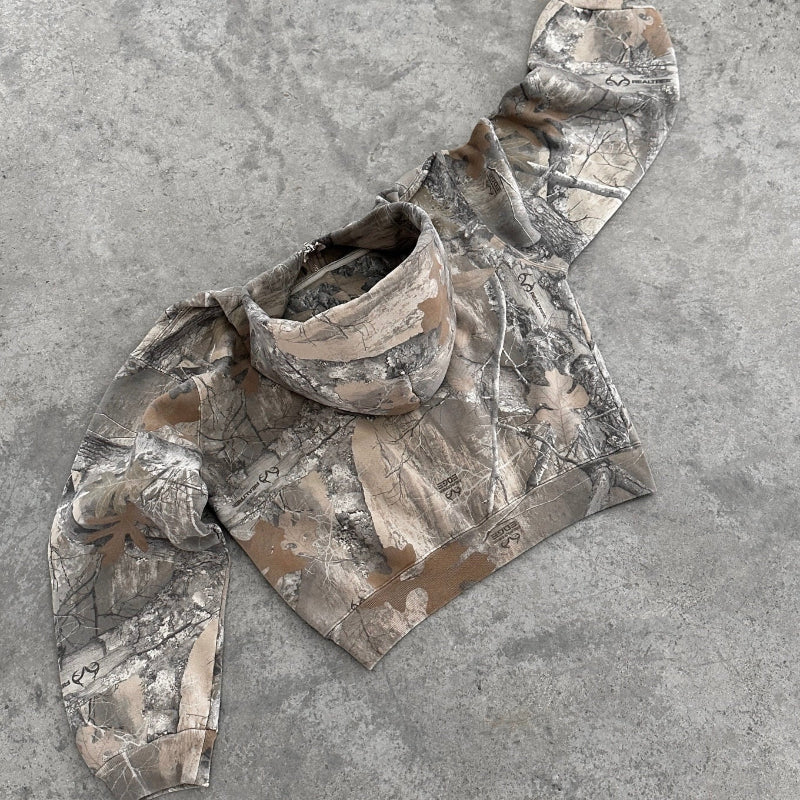 Camouflage hoodie med justerbar snørelukning i hætten