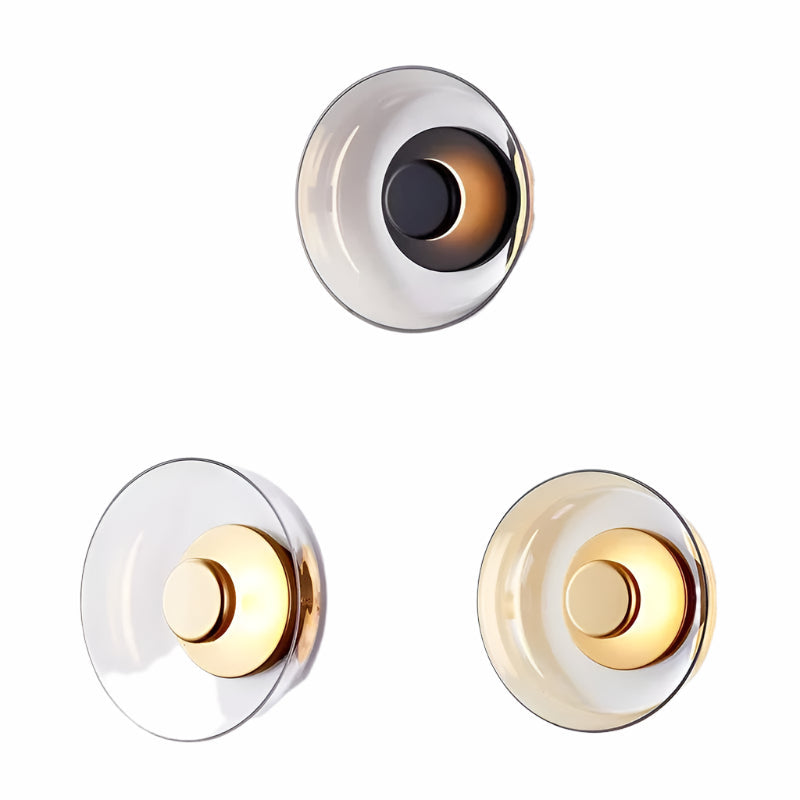 Moderne LED væglampe i glas, Svala, i grå og guld finish til soveværelse og stue – billede 1