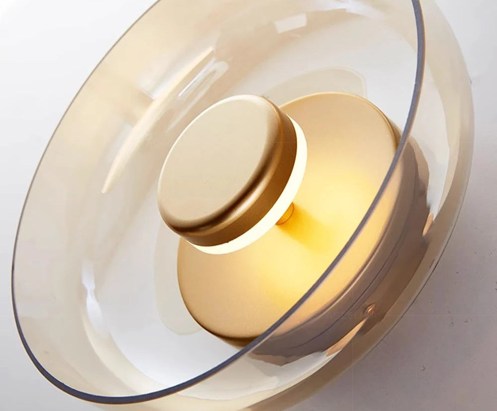 Moderne LED væglampe i glas, Svala, i grå og guld finish til soveværelse og stue – billede 9