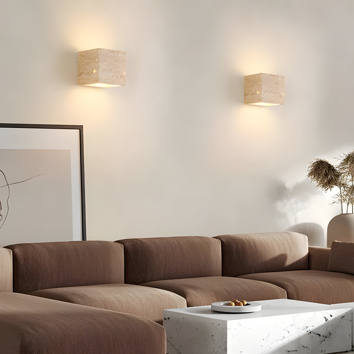 Rektangulær LED Væglampe i Travertin – Elegant Natursten Belysning - Lioren