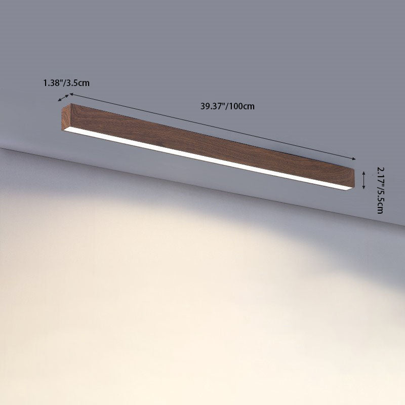 Loftlampe til gang og entré – aflang LED-lampe i træ og aluminium
