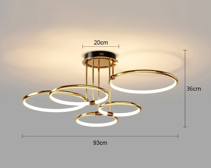 Guldfarvet LED-lysekrone til stuen – moderne geometrisk design med hyggeligt lys, billede 5