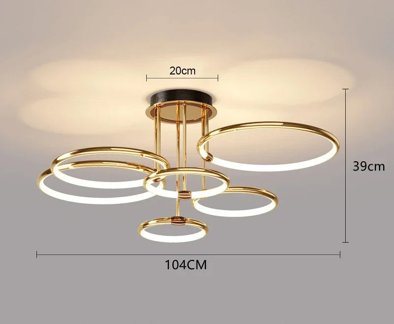 Guldfarvet LED-lysekrone til stuen – moderne geometrisk design med hyggeligt lys, billede 7