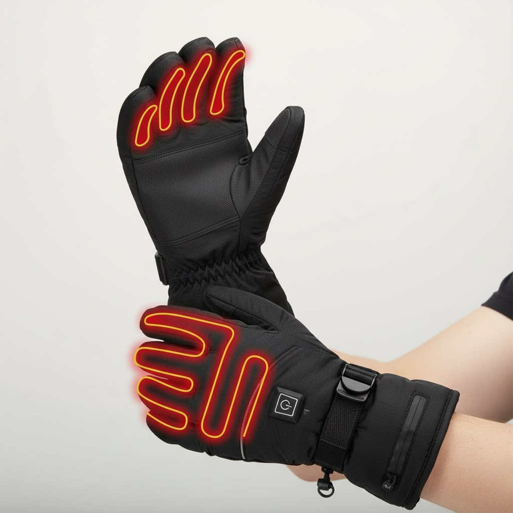 Opvarmede vinterhandsker med touchscreen-funktion set forfra