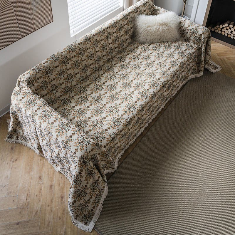 Sofabetræk til 3-personers sofa med blomstermønster – beige jacquard