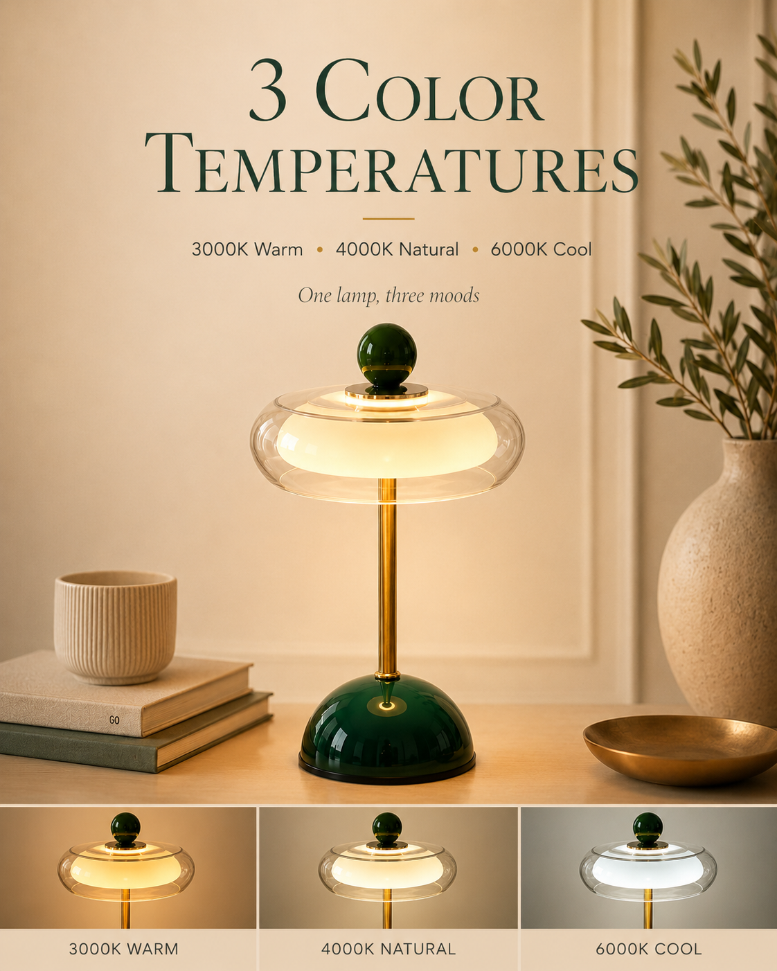Vinrød retro glasbordslampe på bord i moderne indretning