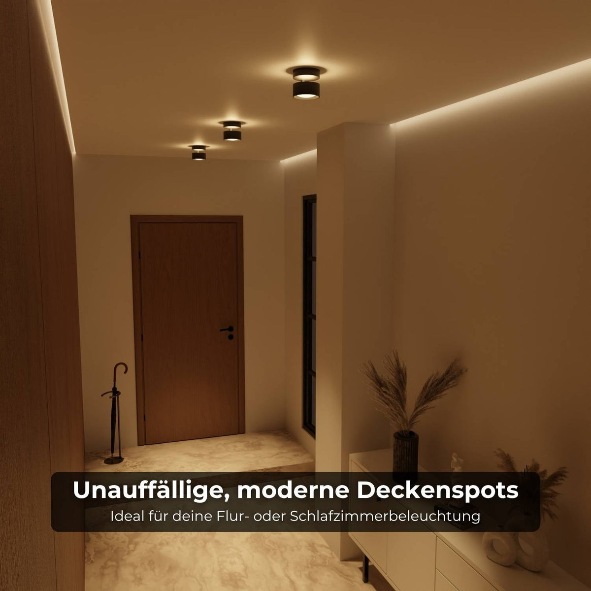 Sort LED-loftlampe set fra siden – up/downlight effekt