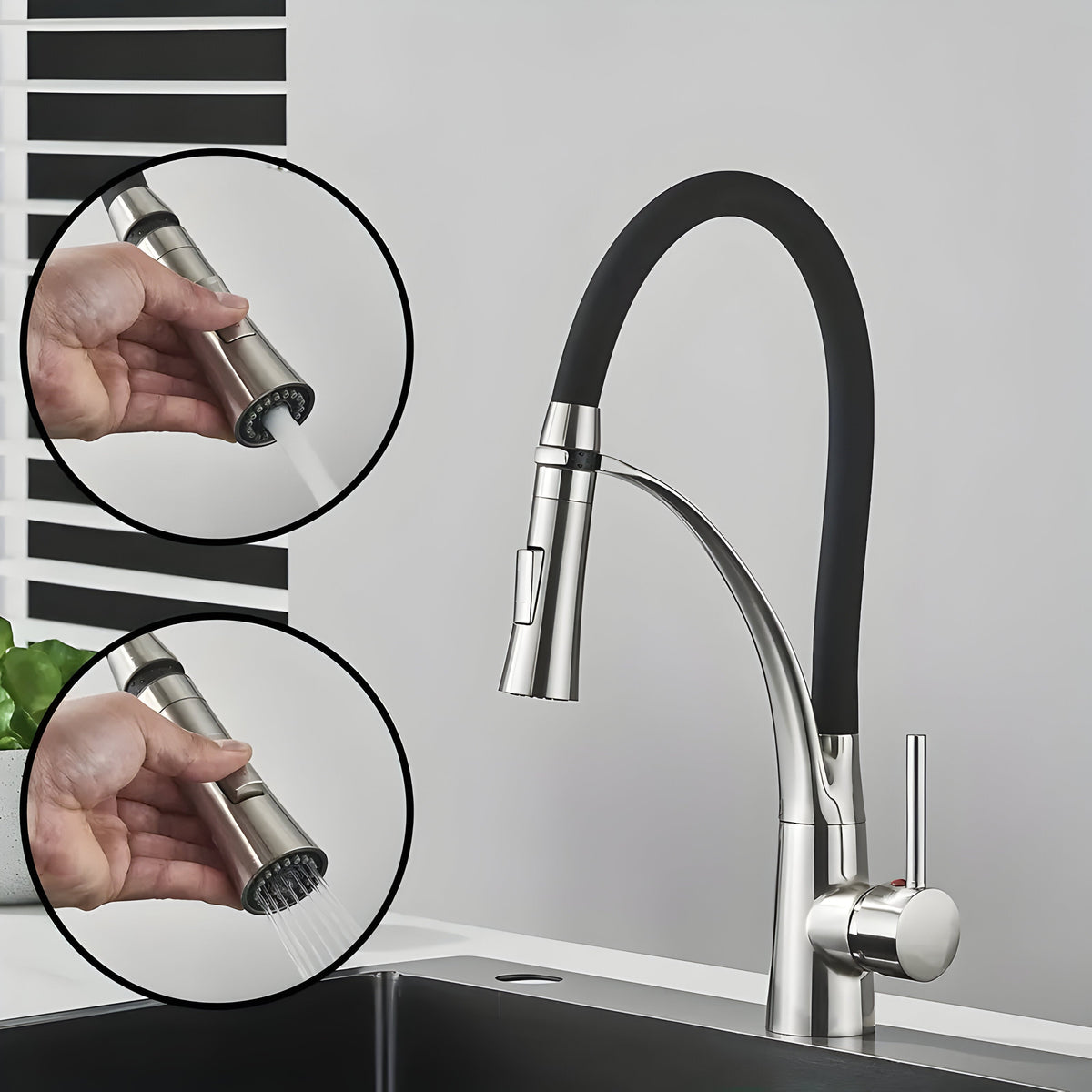 LuxSpout 360° køkkenarmatur i rustfrit stål – børstet finish