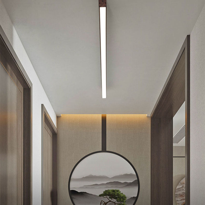 LED loftlampe i træ og aluminium, langstrakt design, 120 cm