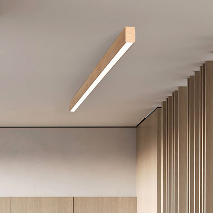 Loftlampe til gang og entré – aflang LED-lampe i træ og aluminium