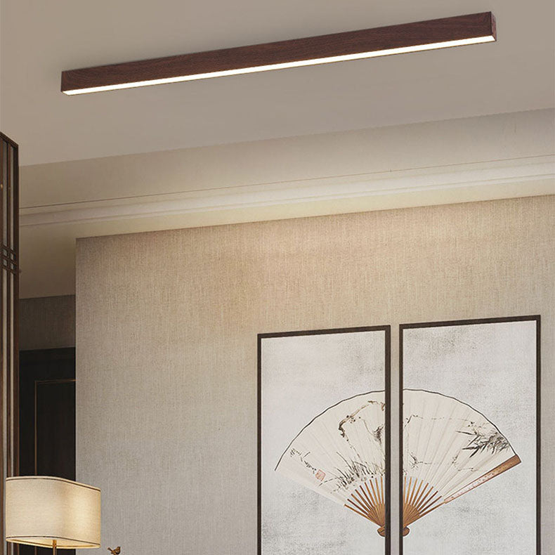Loftlampe til gang og entré – aflang LED-lampe i træ og aluminium