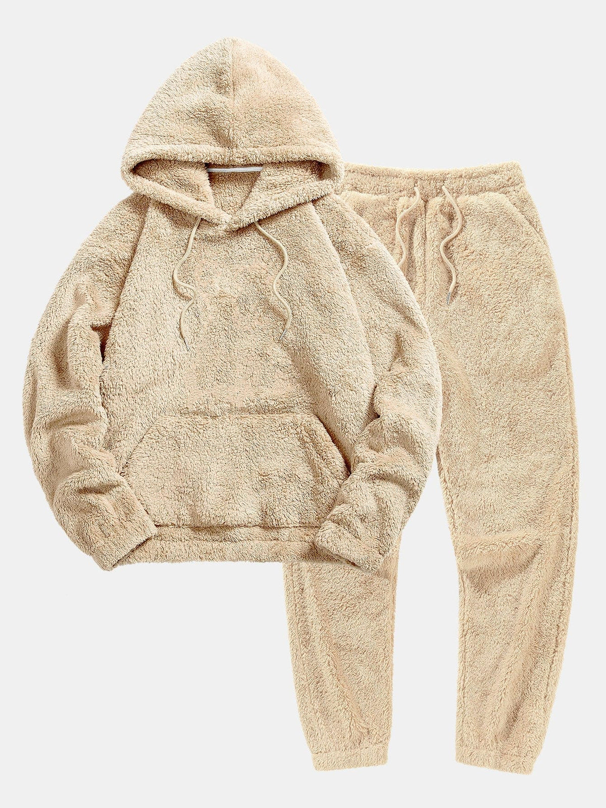 Todelt teddy-loungeset til damer i beige med hættetrøje og joggebukser