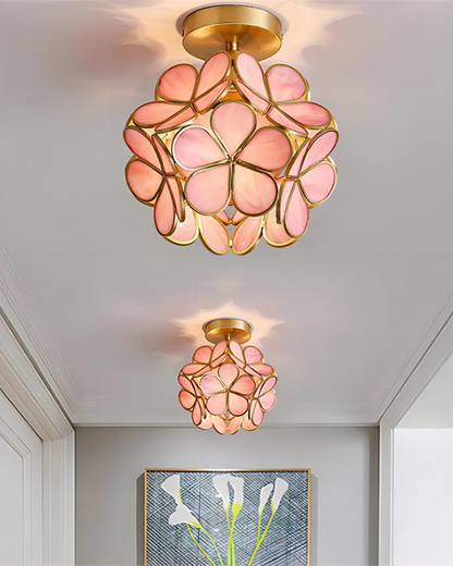 Rosa LED-loftlampe med blomsterdesign – detaljebillede