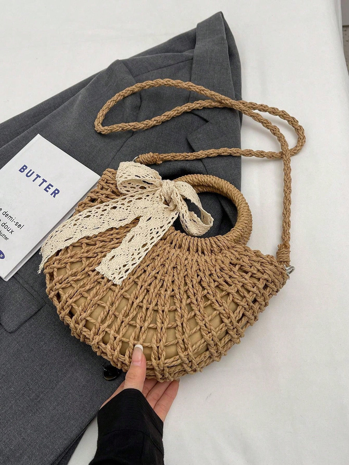 Flettet taske til stranden – set bagfra