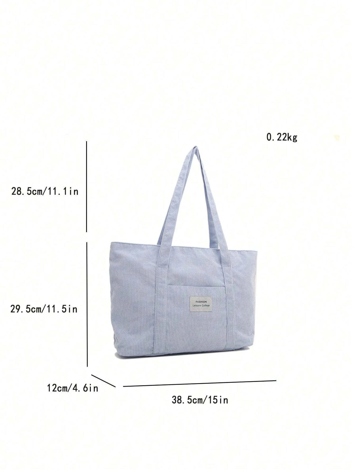 Rummelig corduroy stoftaske set forfra