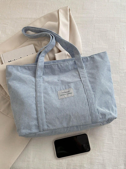 Beige corduroy skoletaske til studerende