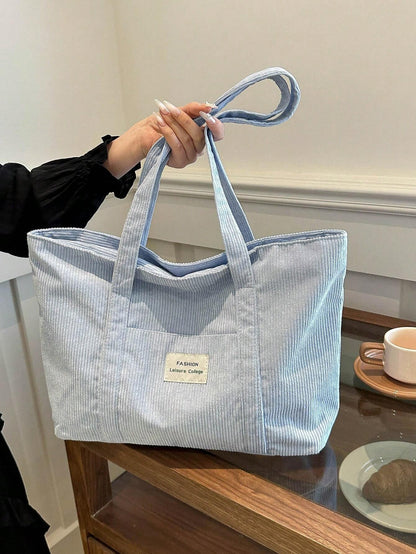 Corduroy tote bag i grå med synlig ribstruktur