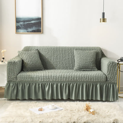 Sofabetræk med flæsekant i grøn farve – pudebetræk 40x40 cm