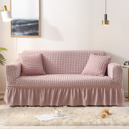 Sofabetræk med flæsekant i pink – pudebetræk 40x40 cm