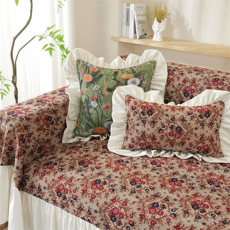 Sofabetræk med vintage-look – nærbillede af blomsterdesign