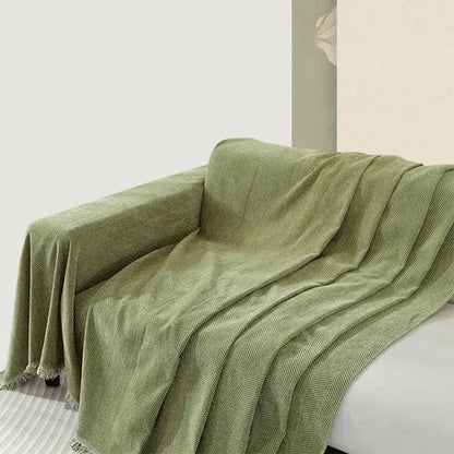 Sofabetræk i gråbrun chenille på tresæders sofa