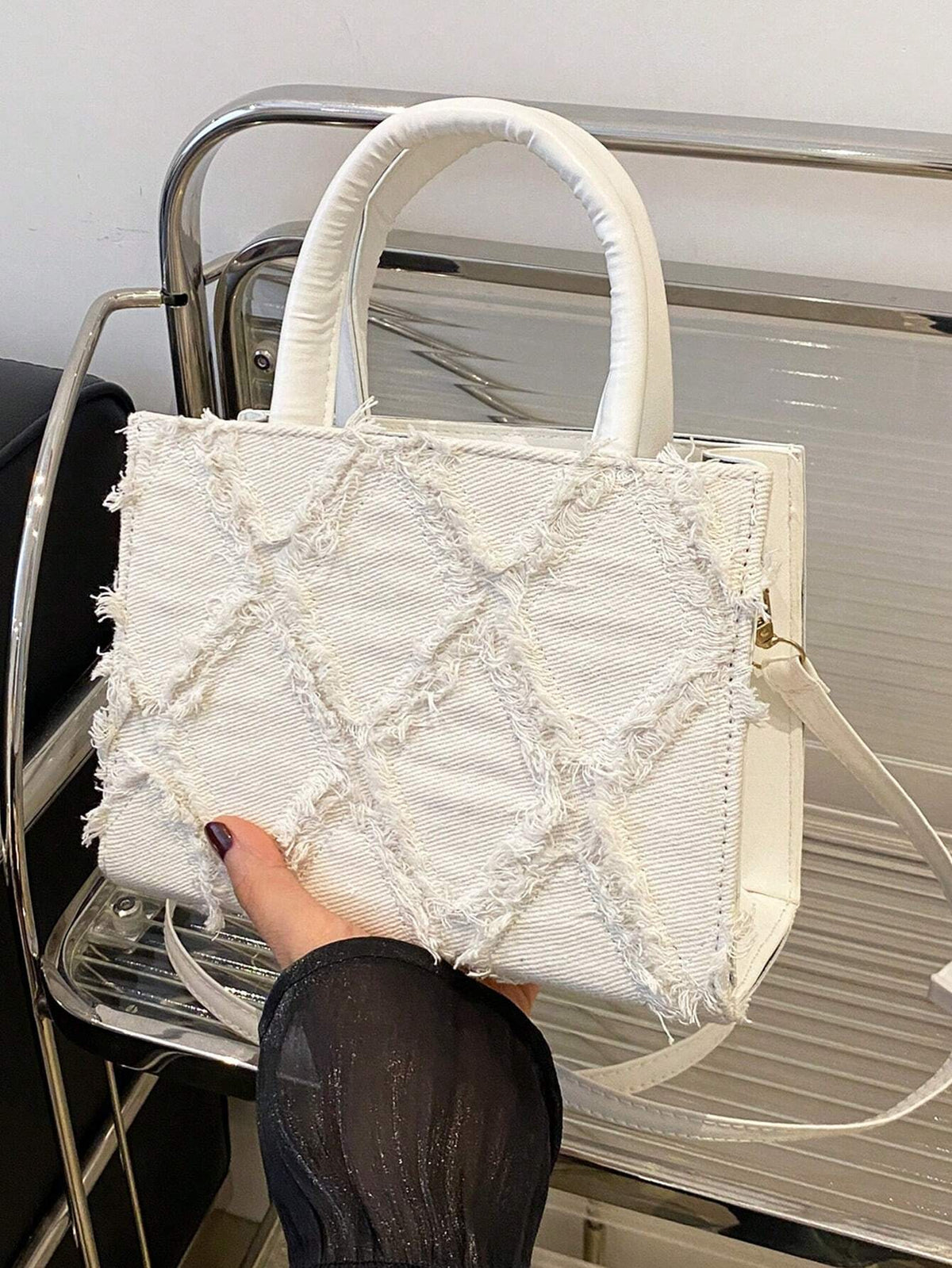 Lille crossbody taske i pink PU-læder med diamantmønster