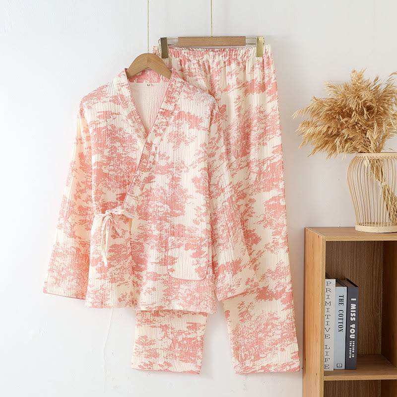 Loungewear sæt dame i kimono-stil – korallrosa variant