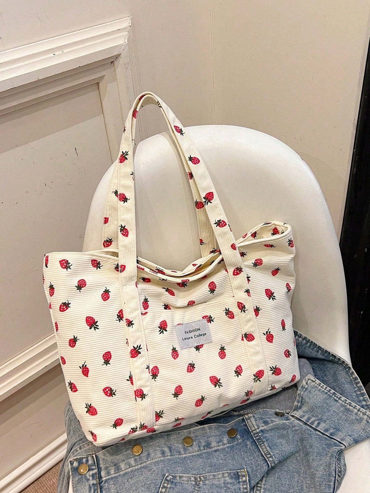 Corduroy tote bag i blå – stilfuldt og rummeligt design