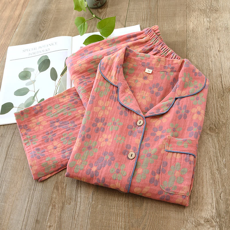 Bomuld gaze pyjamas sæt – Pink – 2XL