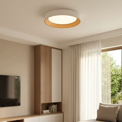 Loftlampe i nordisk stil placeret i gang med diskret belysning