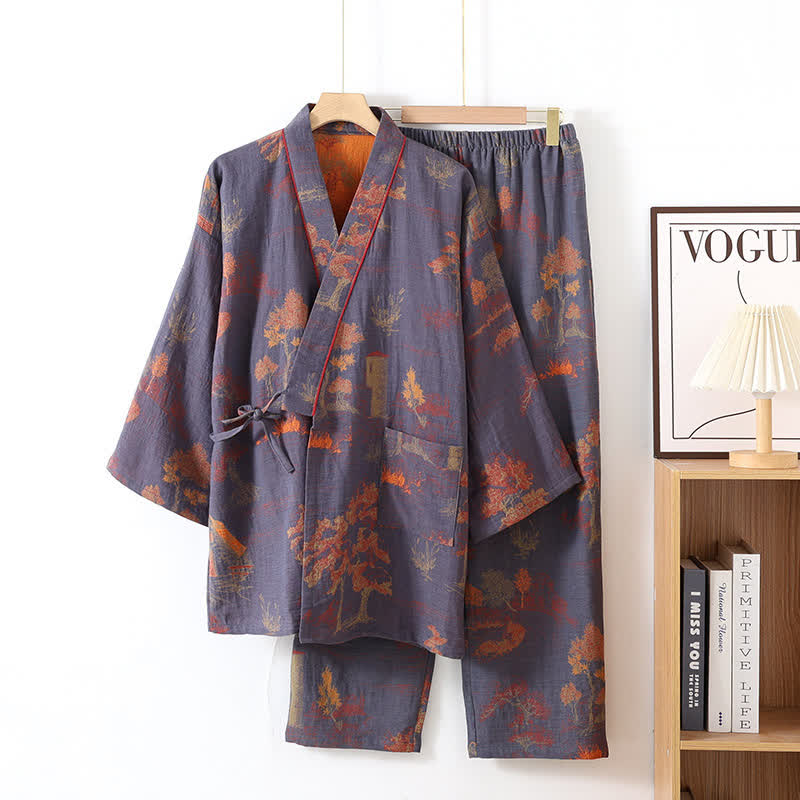 Kimono pyjamas sæt dame – gråblå, XL