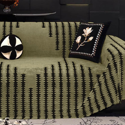 Sofabetræk i tyk plys chenille med striber i farven grøn – 180 x 460 cm