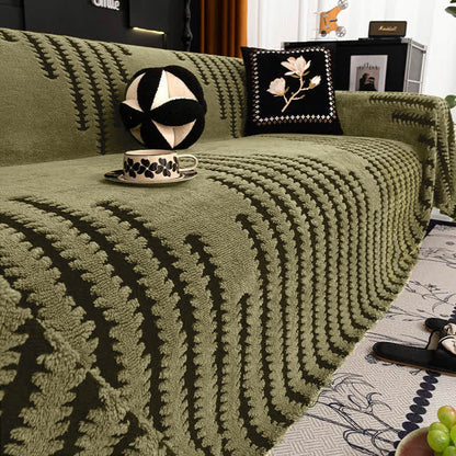 Sofabetræk i plys chenille med stripet mønster – set forfra