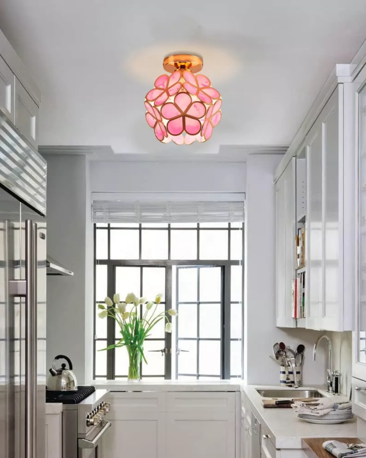 Moderne plafondlampe med blomsterdesign i transparent acryl