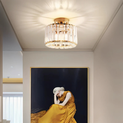Loftlampe med krystalglas set fra siden