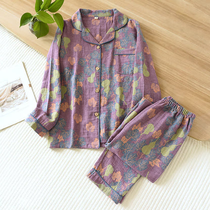 Loungewear sæt dame i lilla med jacquard-mønster – størrelse M