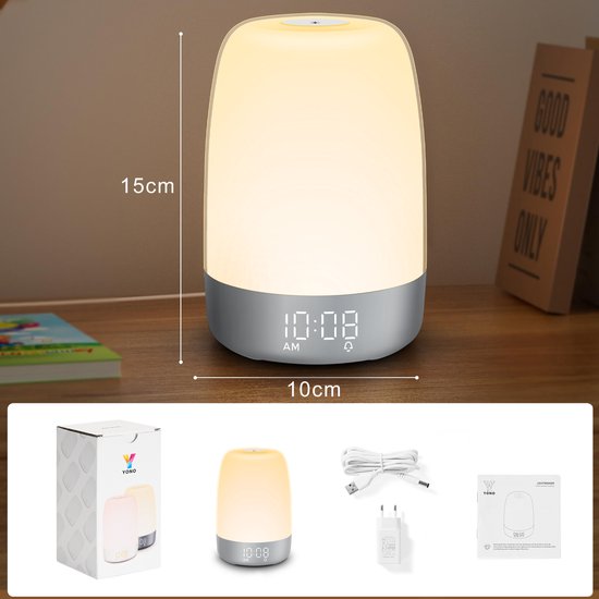Bagside og dimensioner af Aurora Wake-Up Light