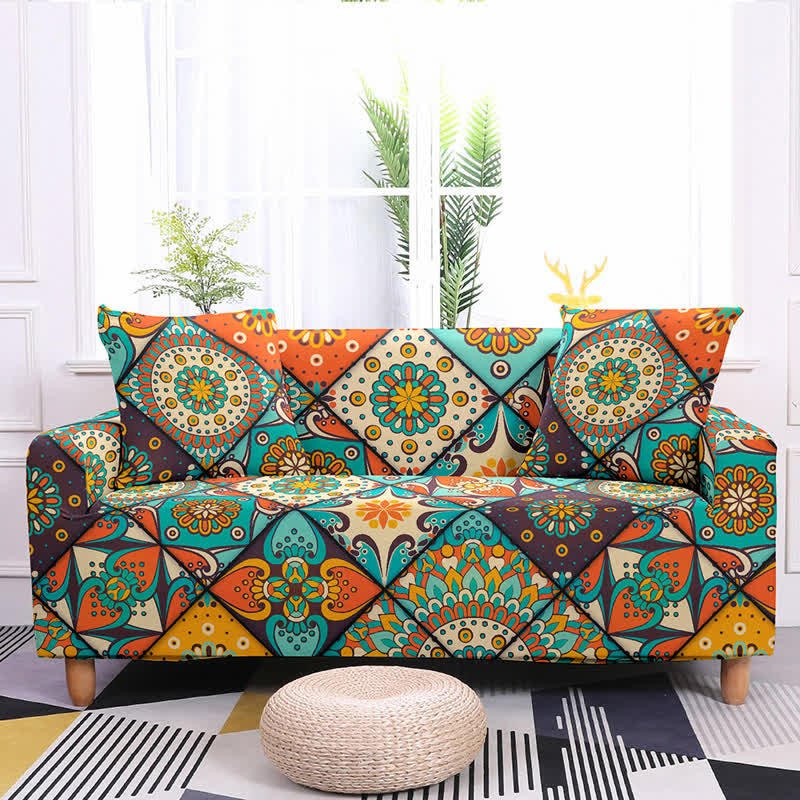 Elastisk sofabetræk med retromønster – Farve 1 – 1-personers sofa 90-140 cm