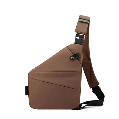 Unisex skuldertaske i beige med flere lommer