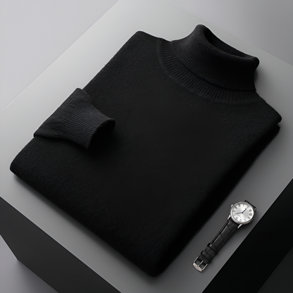 Herretrøje i cashmere med rullekrave båret i hverdagsoutfit
