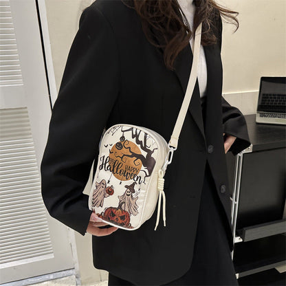 Halloween skuldertaske med græskarprint – skulderrem detalje