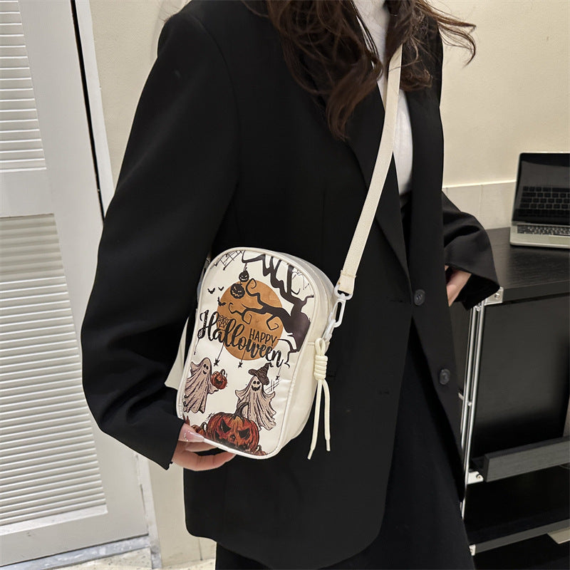 Halloween skuldertaske med græskarprint – skulderrem detalje