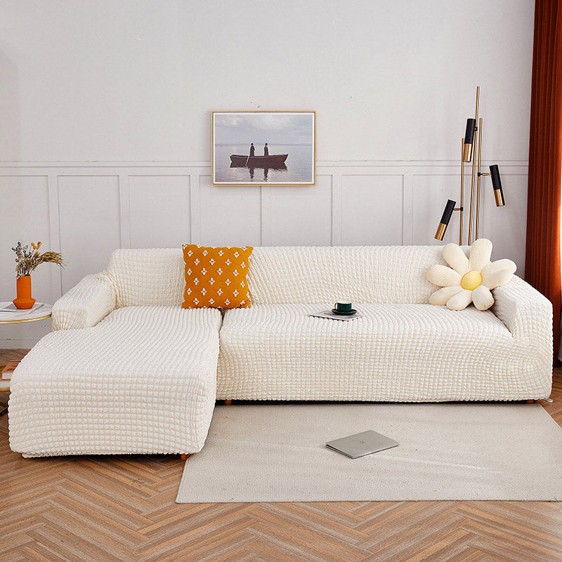 Elastisk sofabetræk i seersucker, hvid farve, 2-personers sofa 145–185 cm